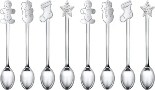 Set van 8 RVS kerstlepels - lang