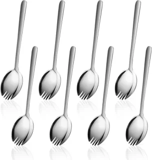 Set van 8 RVS spork bestek met lange handgreep
