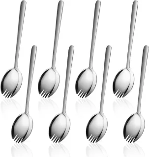 Set van 8 RVS sporkbestek met lange handgreep