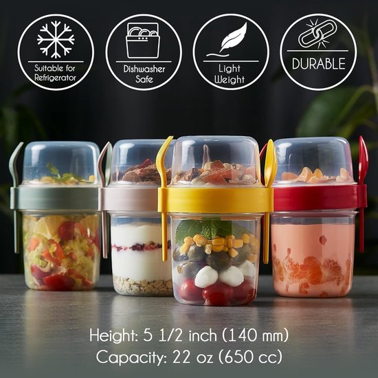 Set yoghurtbekers 4-delig met lepel en vork BPA-vrij