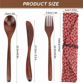 Shopcentral Vintage houten bestekset - lepel en vork