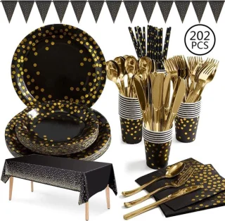 SnelShoppen 202-delig feestservies zwart-goud