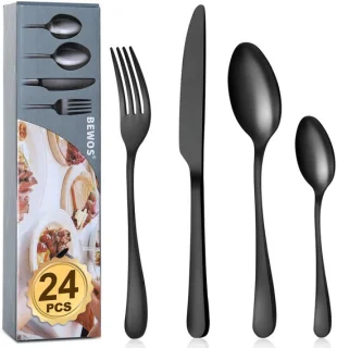 SnelShoppen 24-delig bestekset voor 6 personen mat zwart rvs