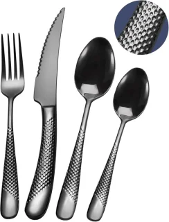 SnelShoppen - 24-delig modern hammered bestekset in zwart