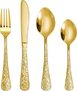 SnelShoppen 24-delige gouden vintage bestekset voor 6 personen