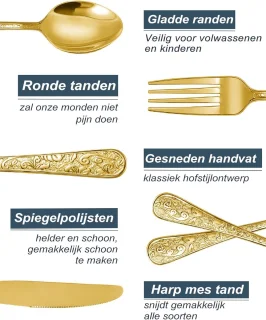 SnelShoppen 24-delige gouden vintage bestekset voor 6 personen