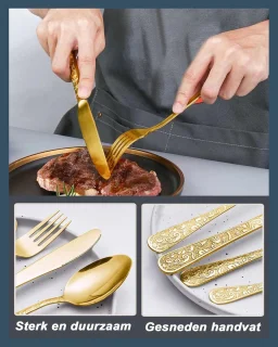 SnelShoppen 24-delige gouden vintage bestekset voor 6 personen