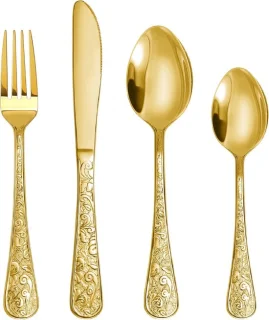 SnelShoppen 24-delige gouden vintage bestekset voor 6 personen