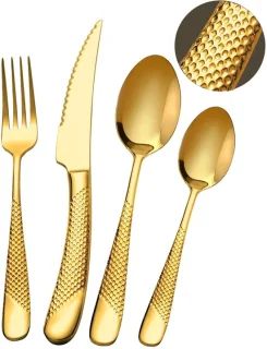 SnelShoppen 24-delige luxe gehamerde bestekset in goud voor 6 personen