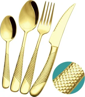 SnelShoppen 24-delige modern champagne goud-hammered bestek set voor 6 personen