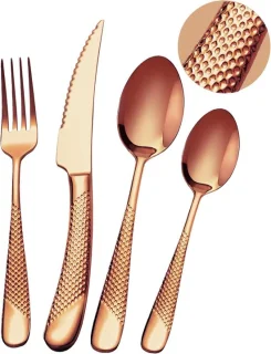 SnelShoppen 24-delige modern hammered bestekset roségoud