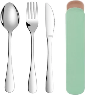 SnelShoppen - 3-delige bestekset met draagbare etui, groen