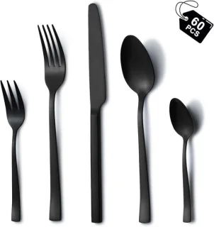 SnelShoppen 60-delig zwart bestek voor 12 personen
