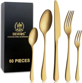 SnelShoppen 60-delige titanium gouden bestekset voor 12 personen