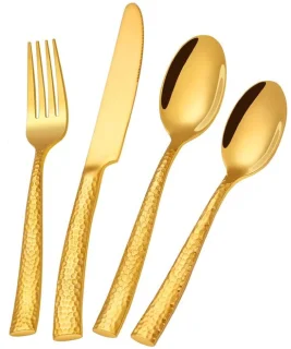 SnelShoppen - gold hammered bestekset 24-delig RVS voor 6 personen
