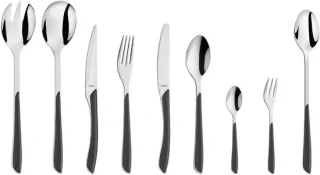 SnelShoppen - Prisma bestekset 44-delig van RVS, 6 persoons, kunststof handvatten in slate grey