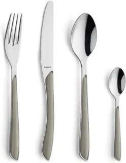 SnelShoppen Prisma bestekset voor 6 personen, 24 stukken, taupe kunststof handvatten