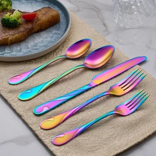 SnelShoppen Rainbow servies set voor 6 personen, 30-delige RVS bestekset met vorken, messen en lepels