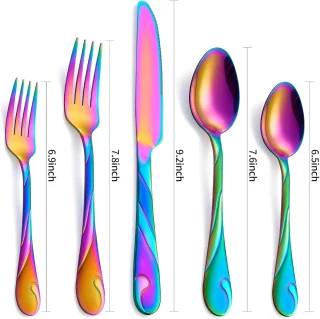 SnelShoppen Rainbow servies set voor 6 personen, 30-delige RVS bestekset met vorken, messen en lepels