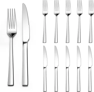 SnelShoppen steak cutlery set 12 delig – RVS steak messen en vorken voor 6 personen