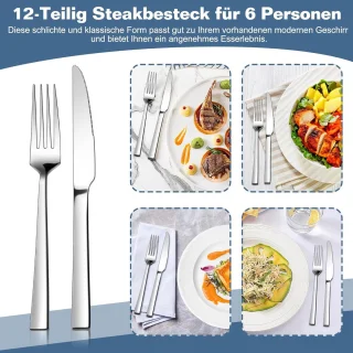 SnelShoppen steak cutlery set 12 delig – RVS steak messen en vorken voor 6 personen