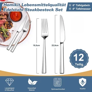 SnelShoppen steak cutlery set 12 delig – RVS steak messen en vorken voor 6 personen