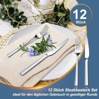 SnelShoppen steak cutlery set 12 delig – RVS steak messen en vorken voor 6 personen