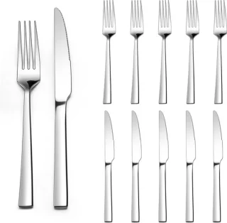 SnelShoppen steak cutlery set 12 delig – RVS steak messen en vorken voor 6 personen