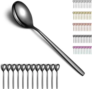 Soeplepels zwart roestvrij staal met titaniumcoating, set van 12
