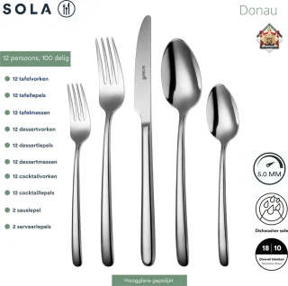 Sola Bestek Set Donau 100-delig 12-persoons Zilver