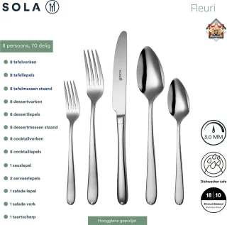 Sola Fleurie Bestekset 70-delig 8-persoons Zilver