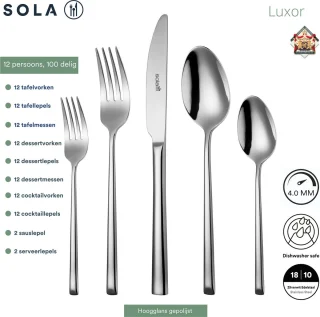 Sola Luxor Bestekset 100-delig 12 Persoons Zilver RVS