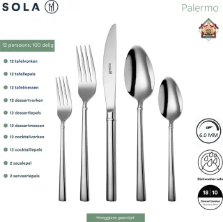 Sola Palermo Bestekset 100-delig 12-persoons Zilver