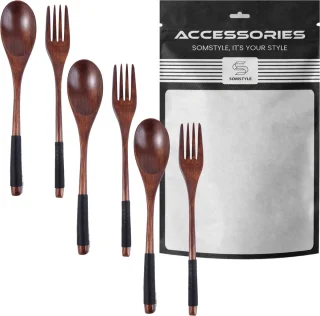 Somstyle Houten Bestek Set 6-delig Bruin