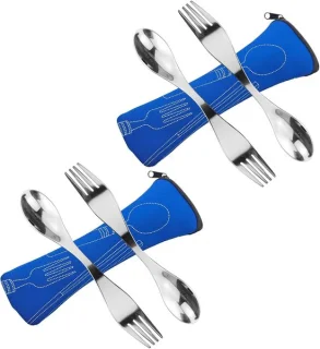Sporks blauw 19 x 3,3 cm roestvrijstalen bestekset