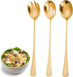 Stainless steel saladeset met lepels en vorken - 3-delige set