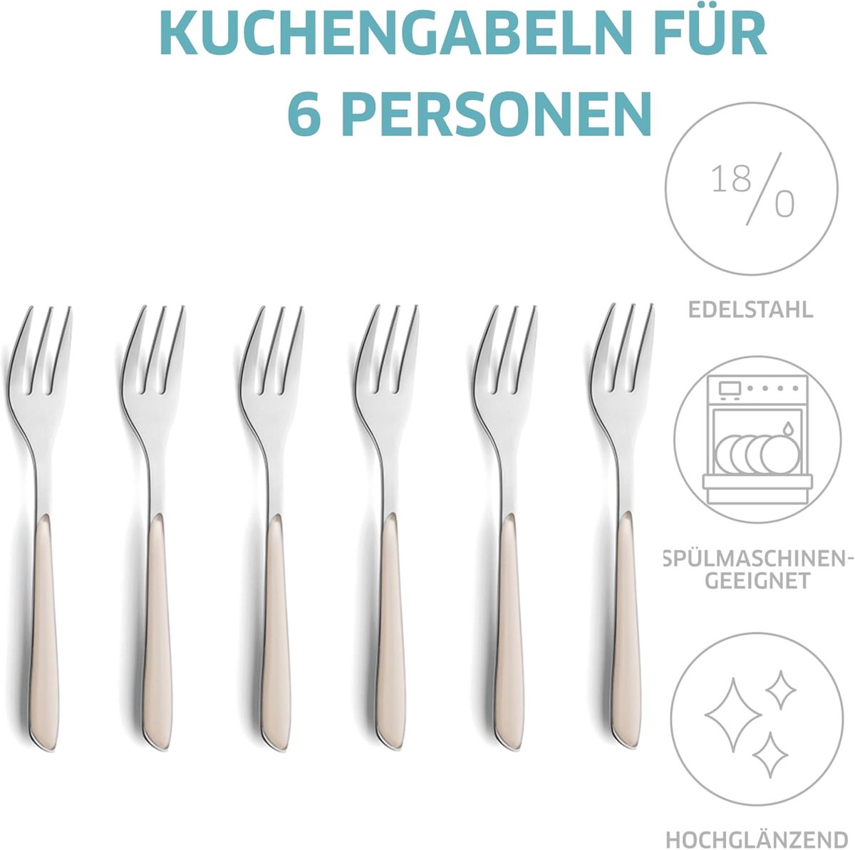 Stalen Taartvorkset 6-delig met Kunststof Handgrepen