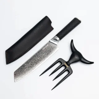 Steak Champ Black Pearls giftbox - damast koksmes en vleesvork