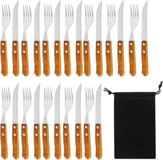 Steakbestek 24-delig RVS met houten handgreep