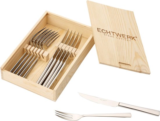 Steakbestek RVS 18/10 12-delig met houten cassette
