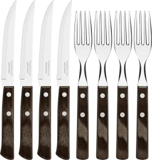 Steakbestekset 8-delig met houten handvat voor 4 personen