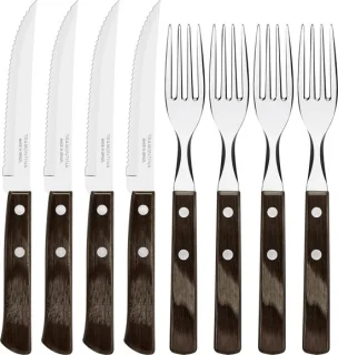 Steakbestekset 8-delig met houten handvat voor 4 personen