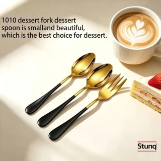 Stunq 12-delige dessertbestekset goud-zwart, RVS
