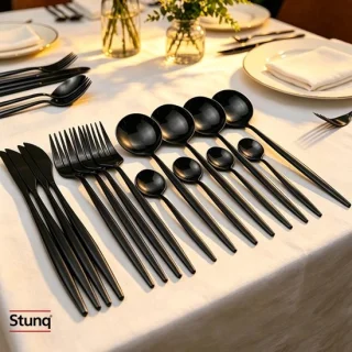 Stunq® 16-delige zwarte bestekset RVS