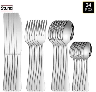 Stunq 24-delige bestekset 1010, glanzend RVS met ronde handgrepen