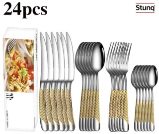 Stunq® 24-delige bestekset RVS met goud/zilver handvat