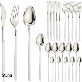 Stunq 24-delige bestekset RVS met witte handgrepen