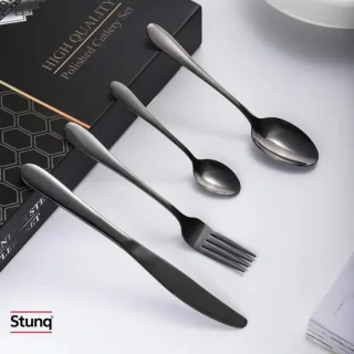 Stunq® 24-delige bestekset voor 6 personen, zwart roestvrijstalen bestek