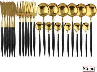 Stunq 24-delige bestekset zwart goud - roestvrijstalen servies voor 6 personen