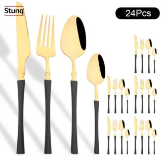 Stunq 24-delige bestekset zwart goud RVS